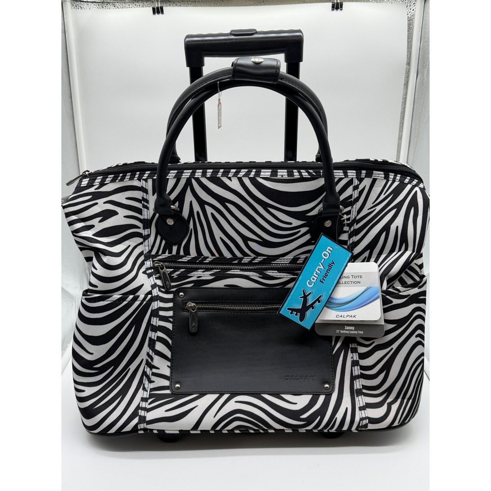 Calpak Zanny 21 Inch Rolling Laptop Tote Zebra Print Carry On Travel Bag NEW